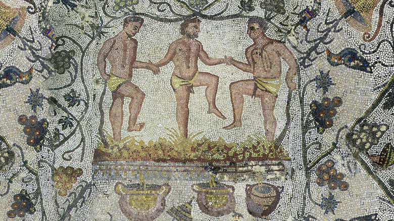 Roman mural of making wine