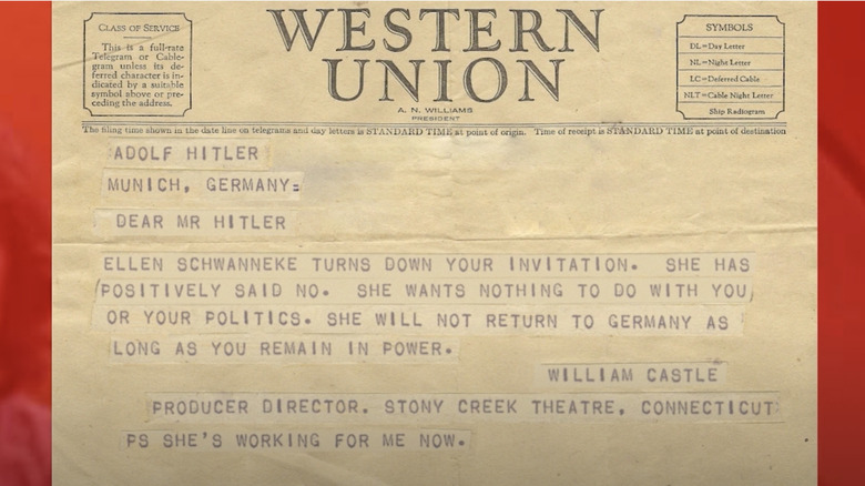 The Telegram sent by William Castle to Adolf Hitler