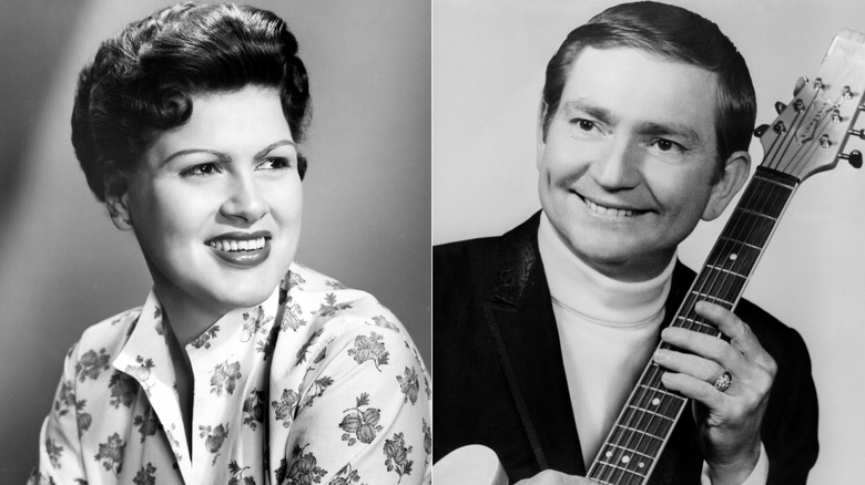 Patsy Cline and Willie Nelson split image