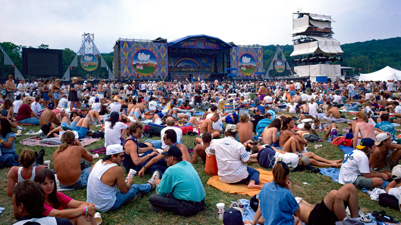 people sitting in field at woodstock 1994