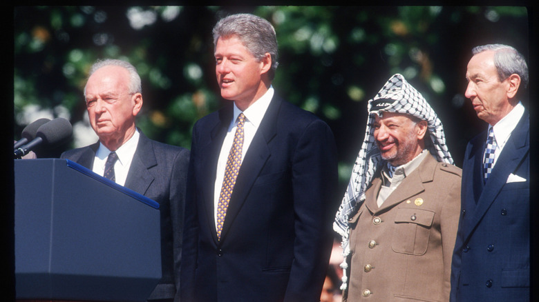 Rabin speaking w/Clinton & Arafat