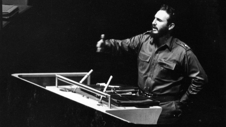 Photo of Fidel Castro addressing the UN