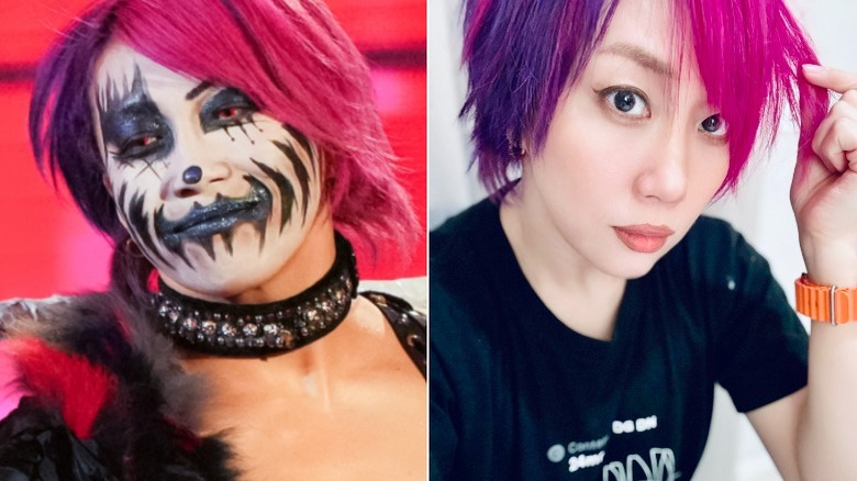 Asuka pink hair with and without makeup