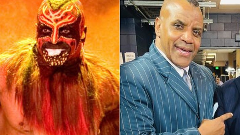 Boogeyman red facepaint and Marty Wright blue suit