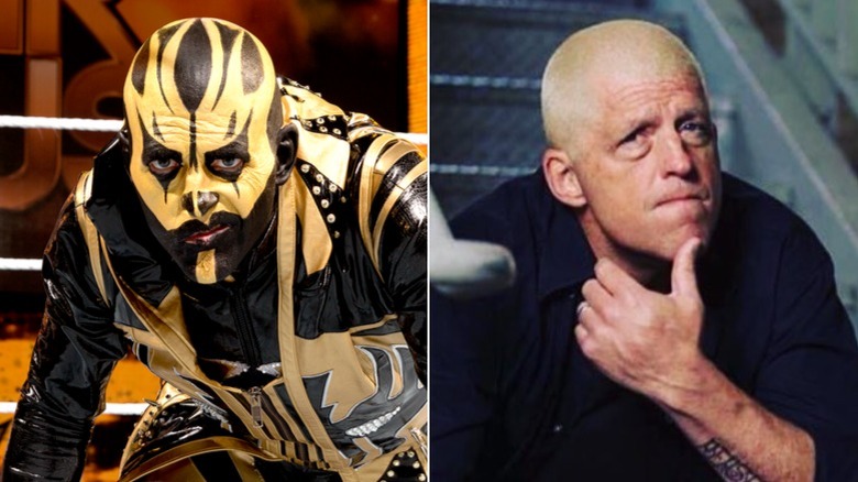 Goldust gold facepaint or Dustin Rhodes thumb on chin