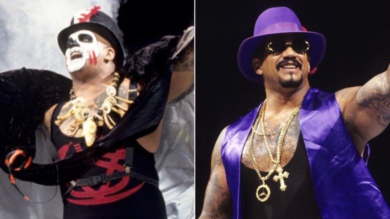 Papa Shango tophat costume and the Godfather purple costume smiling