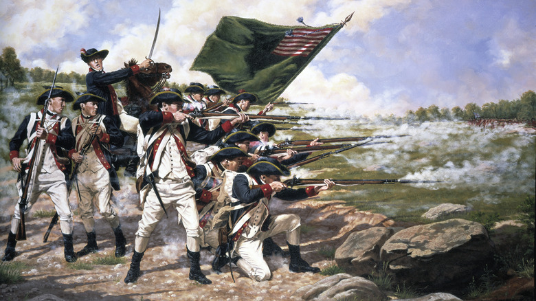 U.S. revolutionary troops firing in line