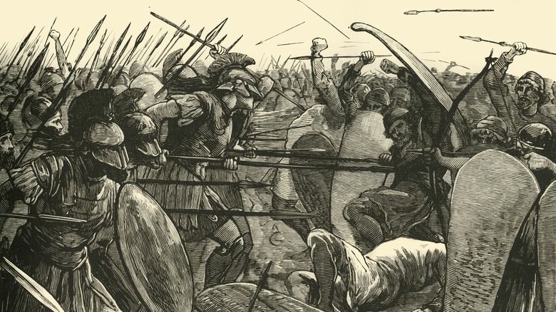 Hoplites in armor spears fighting