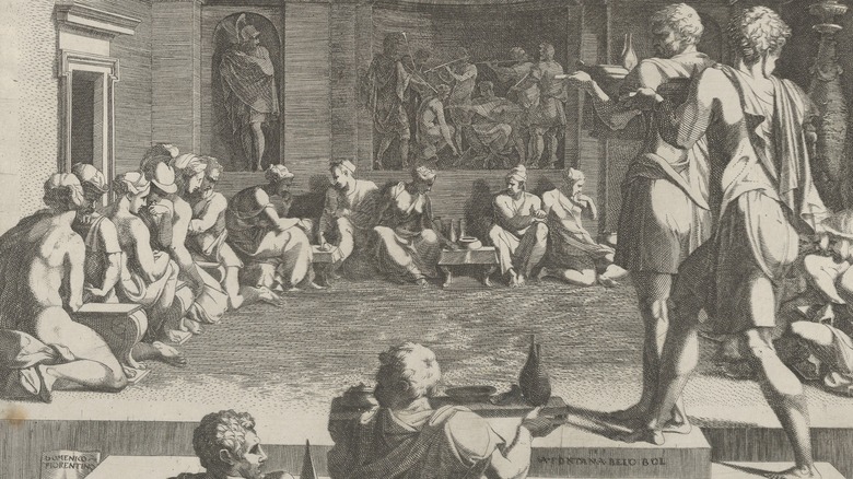 Etching of ancient banquet