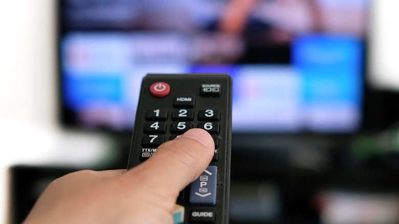 Remote control pointed at TV
