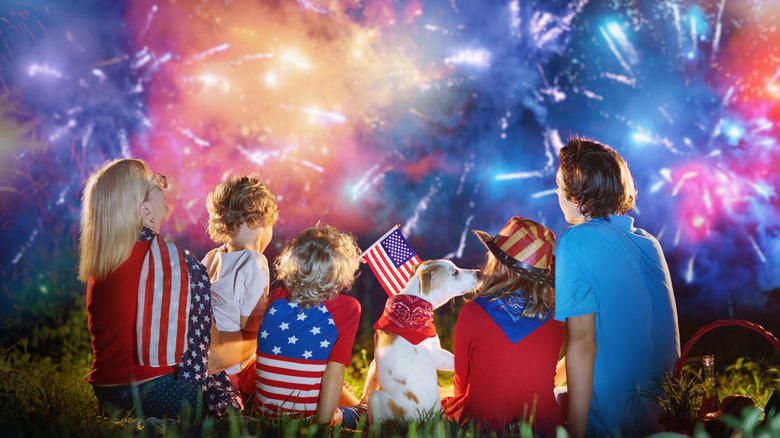 family at 4th of july fireworks