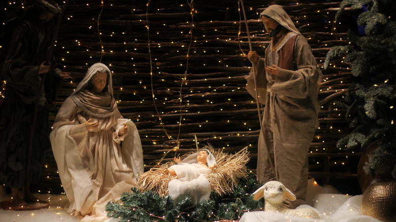 Jesus, Mary, Joseph, and a lamb